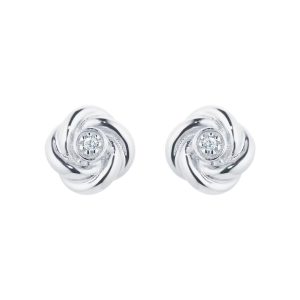 9ct White Gold 0.01cttw Diamond Flower Stud Earrings