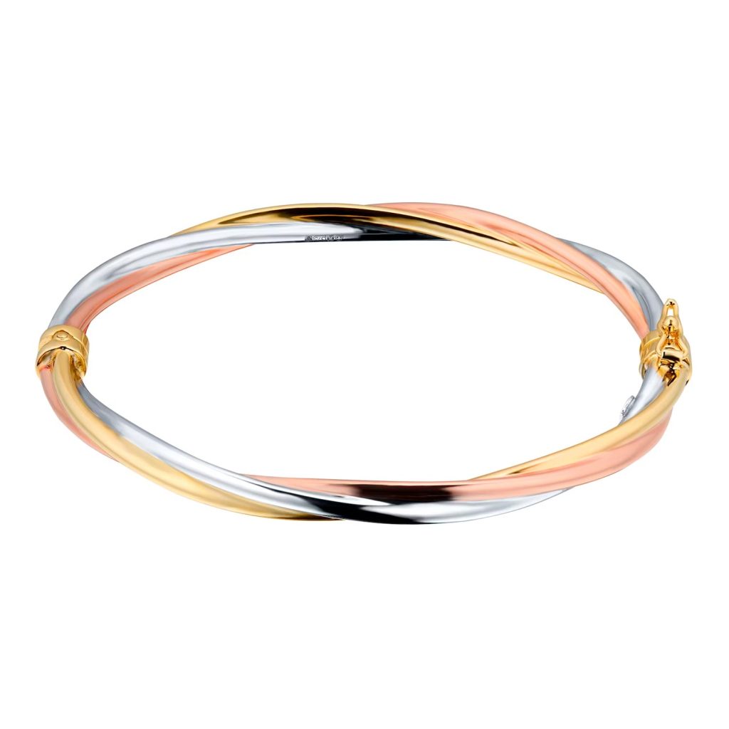 9ct Yellow White And Rose Gold Plated Bangle