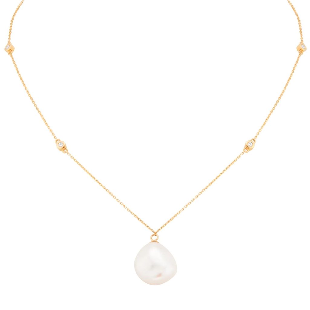 18ct Yellow Gold 0.10cttw Diamond & Baroque Pearl Pendant