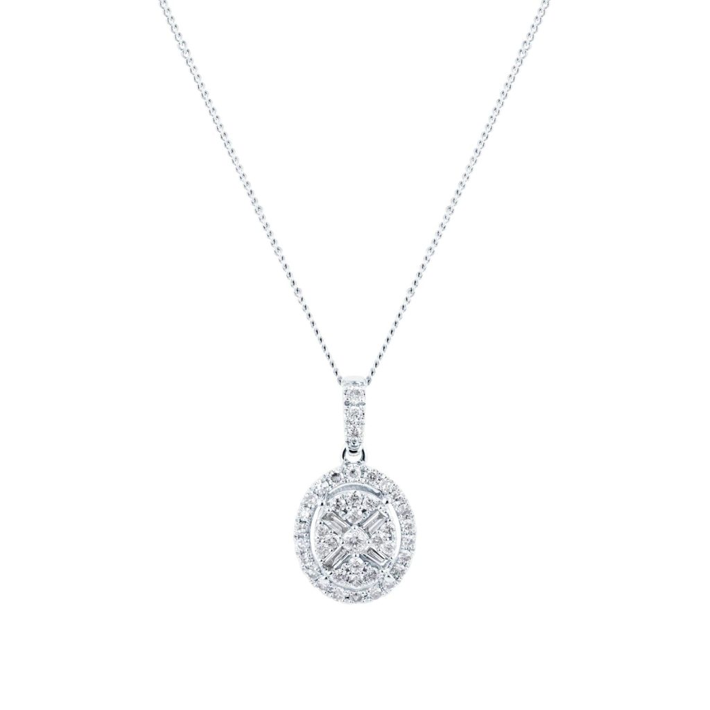 9ct White Gold 0.25ct Diamond Oval Cluster Pendant