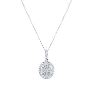 9ct White Gold 0.25ct Diamond Oval Cluster Pendant