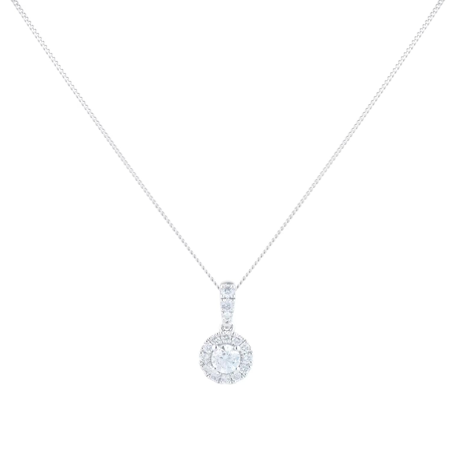 9ct White Gold 0.40cttw Round Halo Pendant