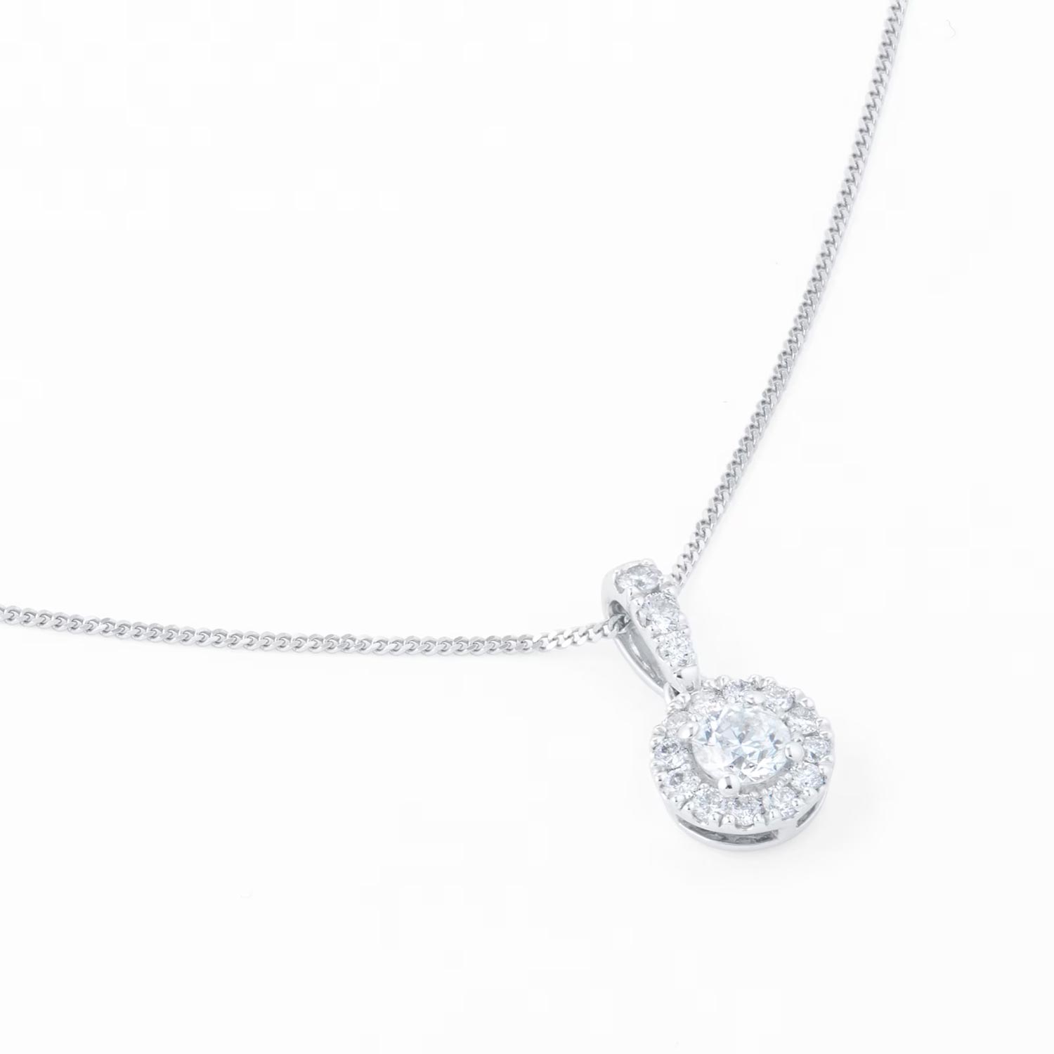 9ct White Gold 0.40cttw Round Halo Pendant – Image 3